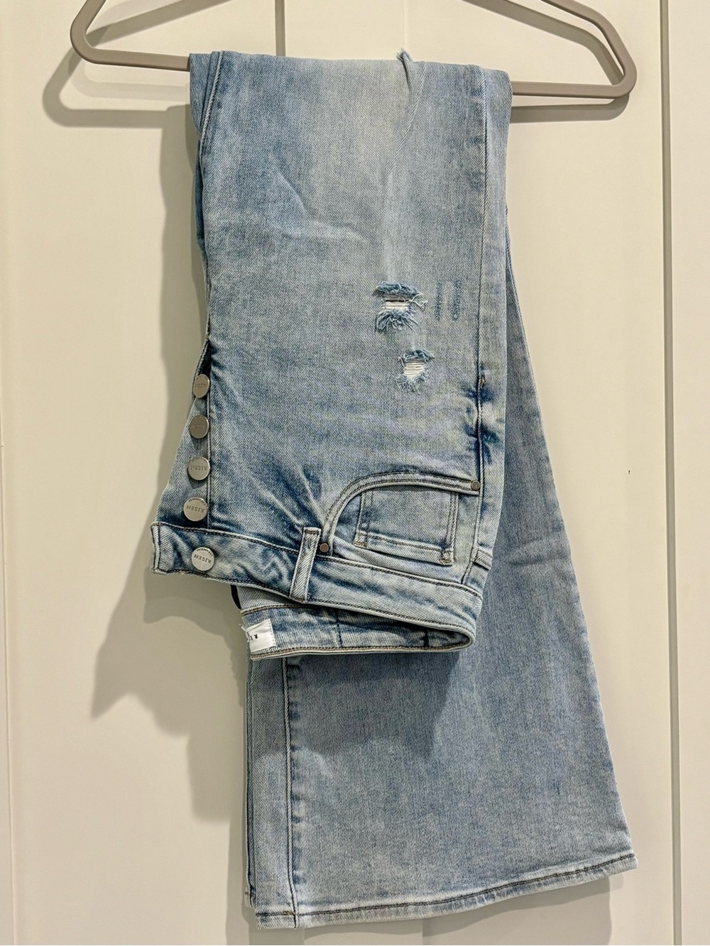 Risen Light Blue Women's Distressed Button-Fly Jeans